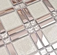 strip stailess steel mixed square glass & diamond for bathroom shower wall mosaic tiles black kitchen backsplash tiles