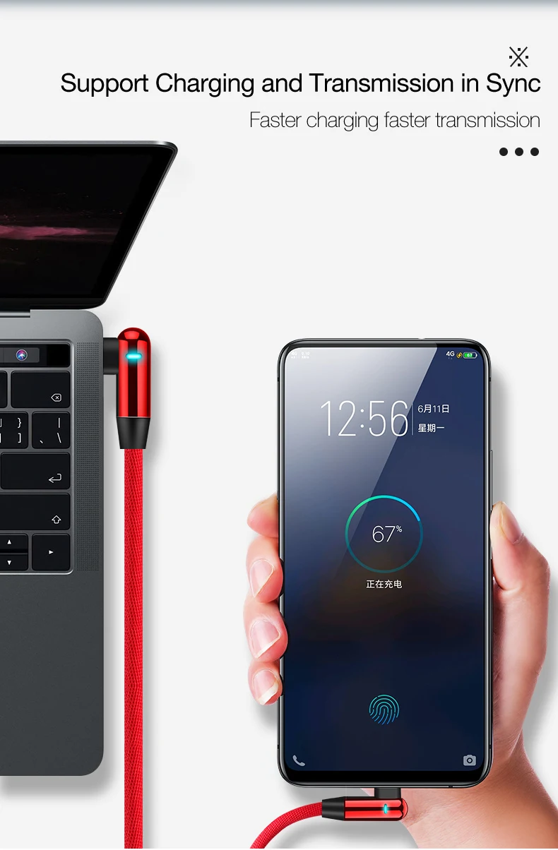 CAFELE USB кабель с двойным L сгибом type-C для samsung Xiaomi, usb кабель для зарядки, светодиодный светильник для huawei P30 mate 30 Pro