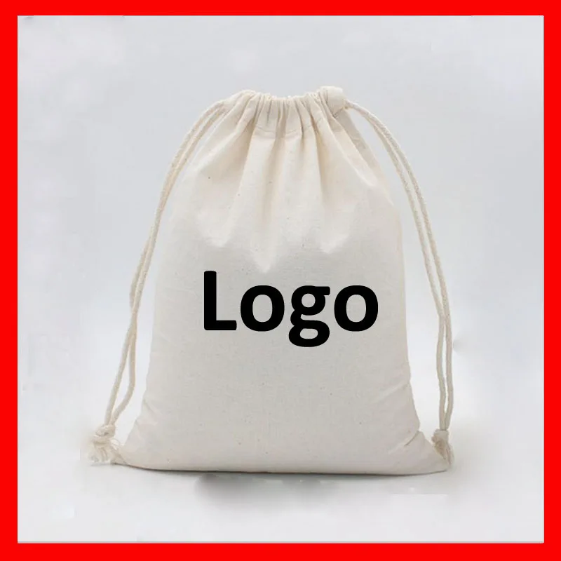 100pcs Pack Wholesale Small Cotton Drawstring Bags Custom logo Retail Promotional Pouches