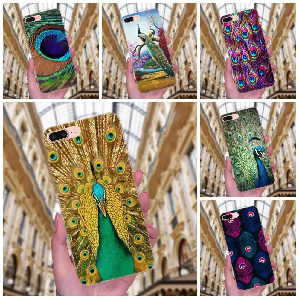 Тонкий чехол из ТПУ для мобильного красивый синий зеленый обруч с пером павлина