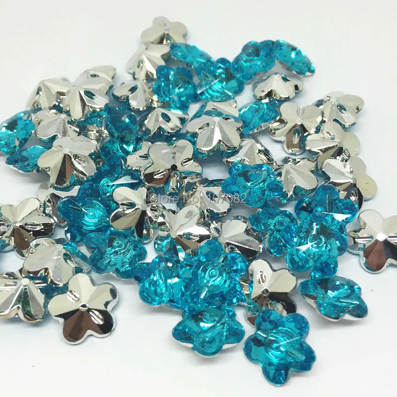 

100pcs/lot 13mm Acrylic Flower Buttons Blue Shiny Sewing Garment Sewing Accessories