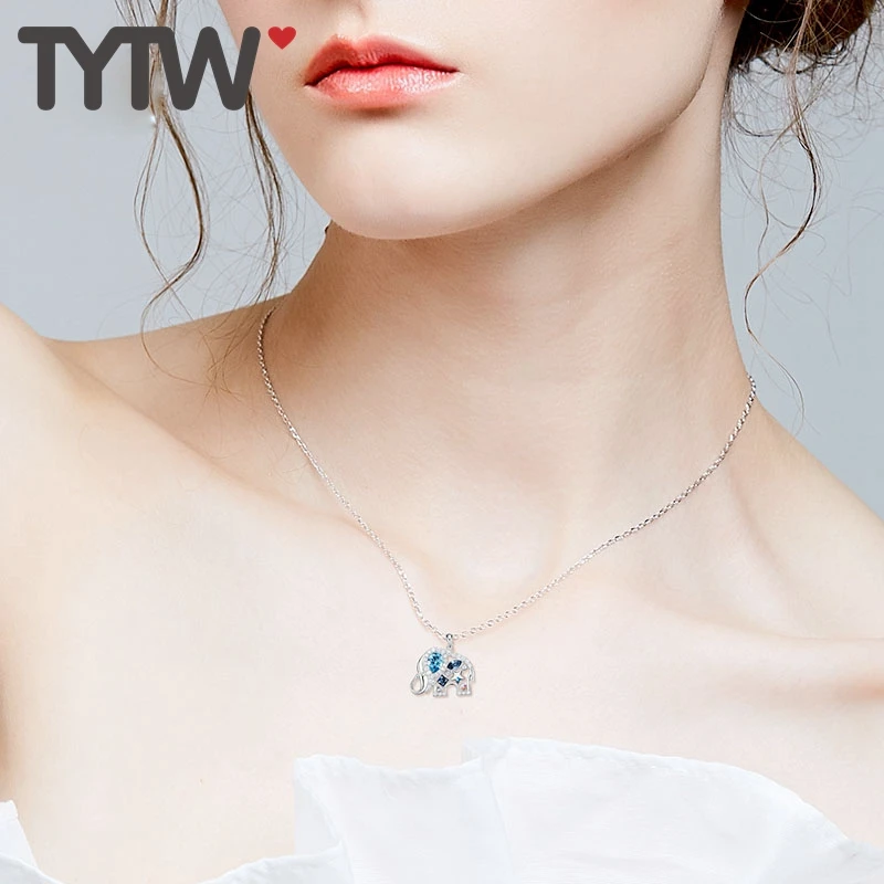 TYTW S925 Серебряный женский кулон ожерелье на заказ слон круглое сердце Австрийские