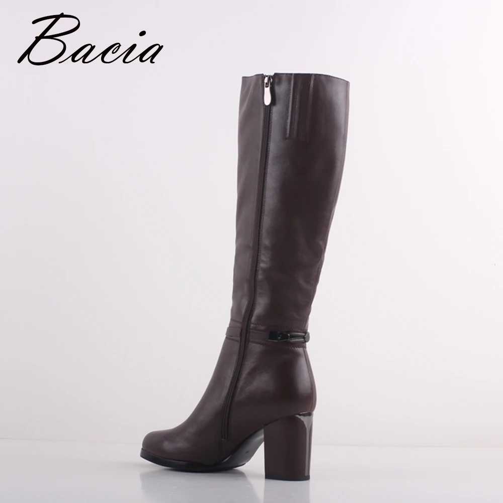 Bacia/высокие сапоги из натуральной кожи круглый носок каблук 8 см повседневная