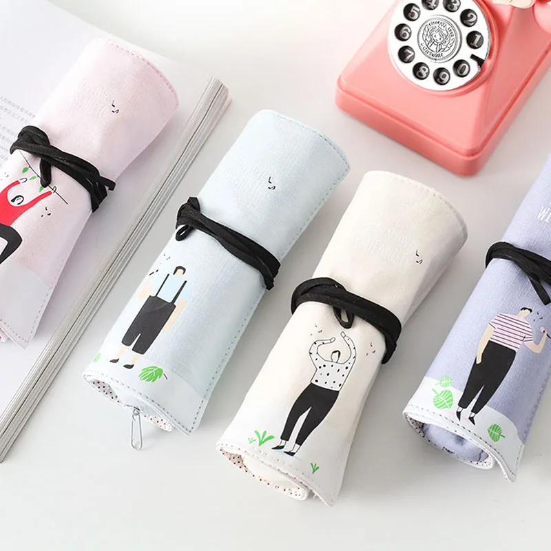 1 шт милый школьный пенал из хлопка и льна Pencilcase мультфильм Roll Pencial сумка для мальчиков и девочек канцелярские принадлежности для карандашей