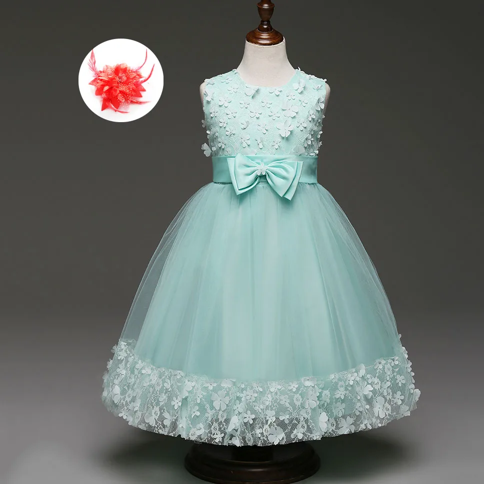 Мятно-зеленый бордовый персиковый цветок аппликация платья для девочек Дети