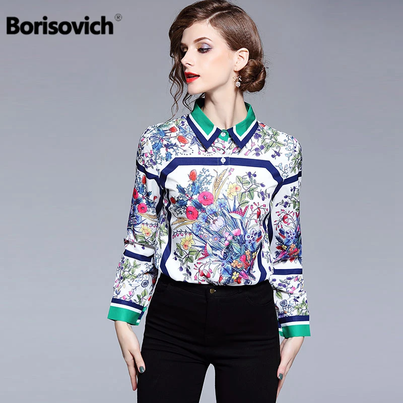 Женская рубашка с винтажным принтом Borisovich брендовая элегантная отложным
