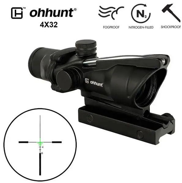 Reticle NO.1 GREEN Ohhunt Охота 4X32 ACOG реальный оптоволоконный прицел BDC шеврон Подкова Сетка тактические оптические прицелы для cal. 223. 308 печать логотипа - Цвет: Reticle NO.1 GREEN