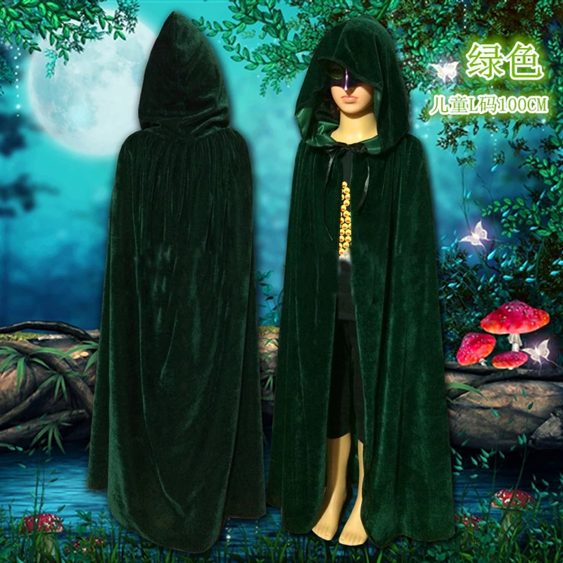 Детский Готический вельветовый плащ с капюшоном мантия средневековая накидка в