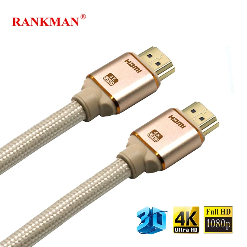 Rankman HDMI кабель 4K 2K 3D мужчин и женщин тканая сетка позолоченный Высокоскоростной шнур для ПК ТВ ноутбук PS4 Проектор DVD