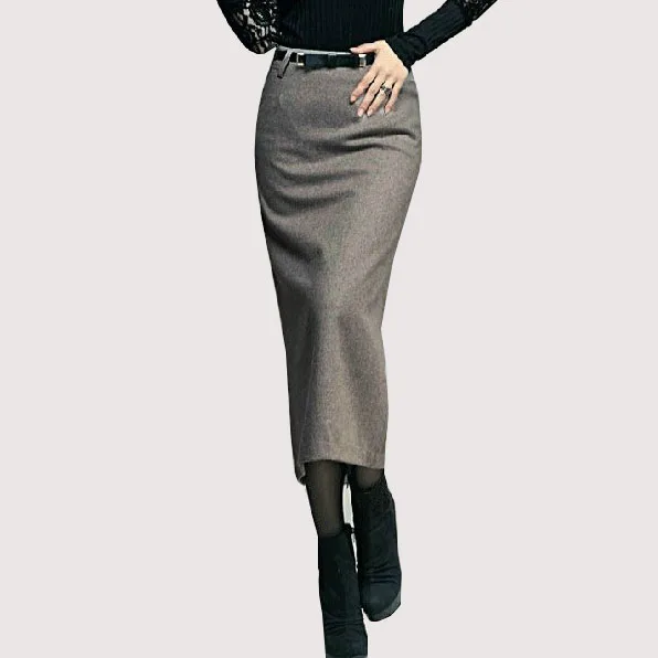 2014 женские осенние и зимние шерстяные юбки Женская длинная ступенчатая юбка