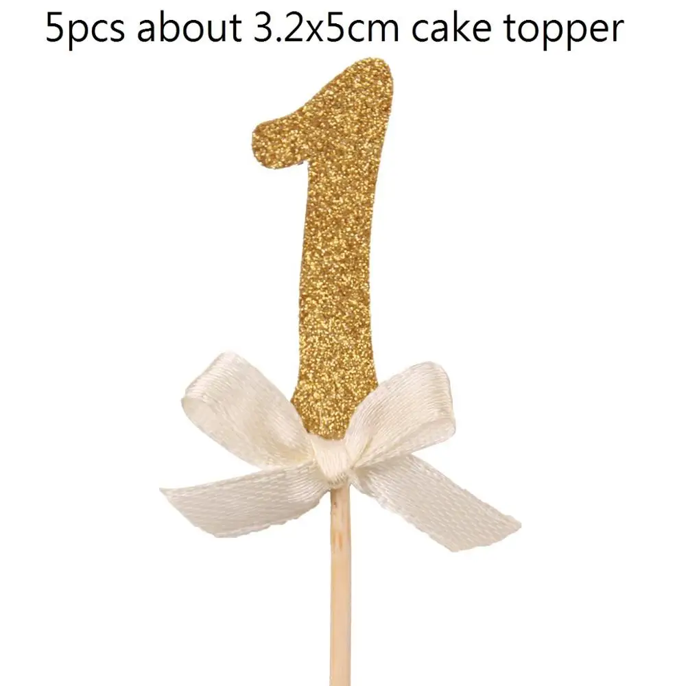 1pcs caketopper 1 QIFU шляпы на день рождения, декоративная крышка, шляпа на первый день рождения, корона принцессы, 1-й, 2-й, 3-й год, украшение на день рождения для детей - Цвет: 1pcs caketopper 1