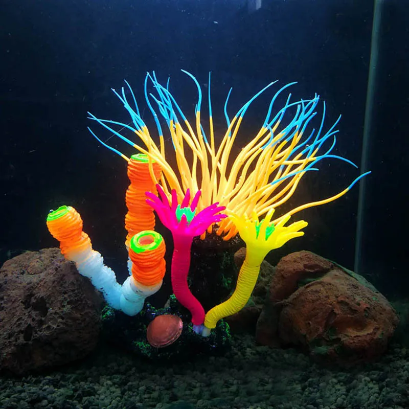 Silicone Coral Aquarium Ornaments Artificial Lifelike Night-luminous Fish Tank Accessories |