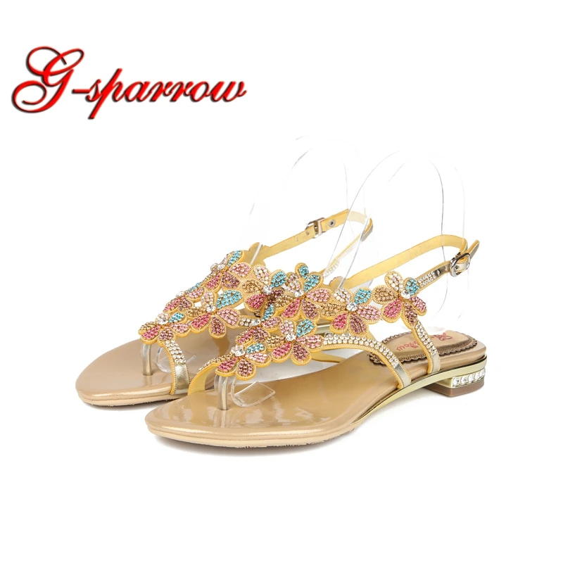 

Bohemia Thong Sandal Rhinestone Women Flats Sandals Fashion Holiday Leisure Summer Sandals with Straps Wedding Party Shoes