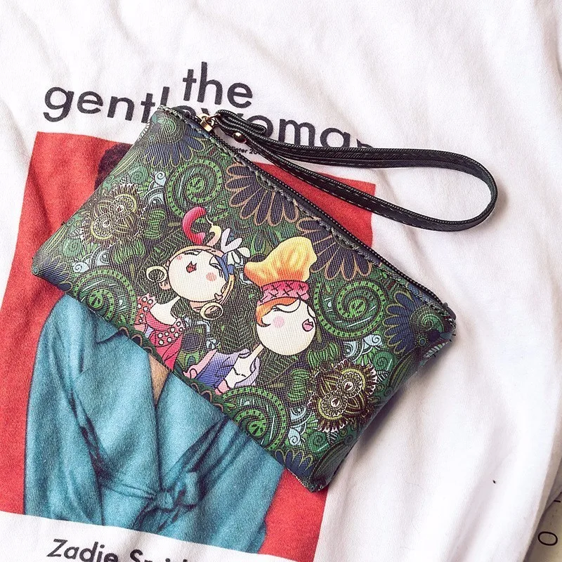 Корейский Для женщин милый кошелек кожаный браслет сумка с цветочным принтом