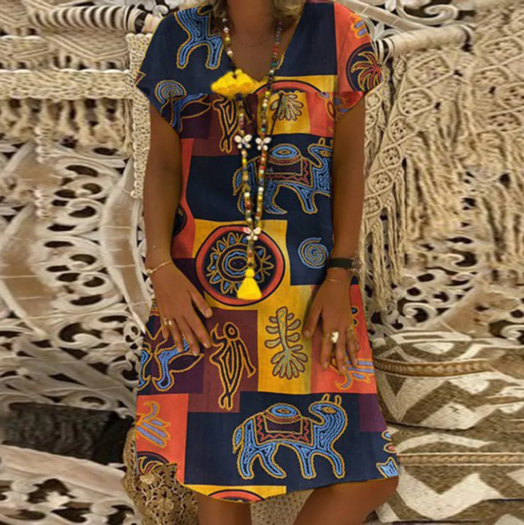 Женское платье на молнии повседневное винтажное с v-образным вырезом и коротким