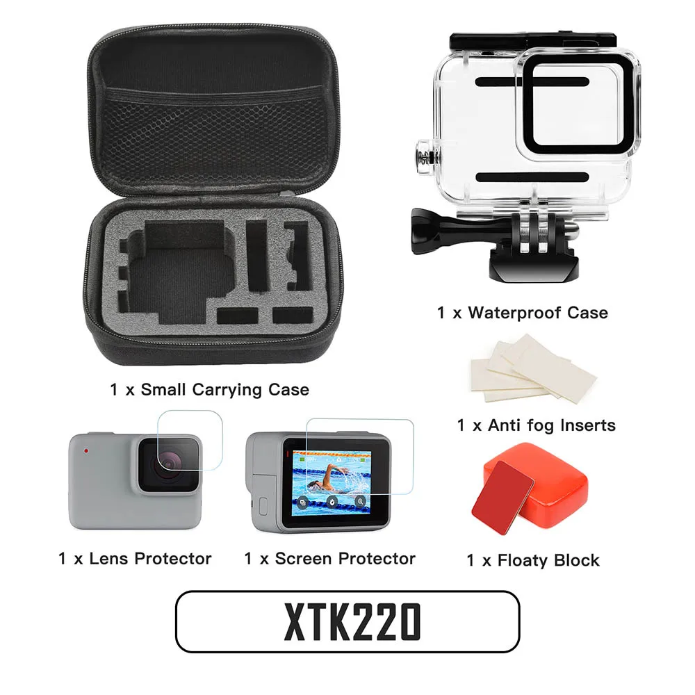 XTK220 Водонепроницаемый чехол для съемки, набор аксессуаров для GoPro Hero 7, серебристый, белый корпус для экшн-камеры, чехол для Go Pro Hero 7, белый, серебристый - Цвет: XTK220