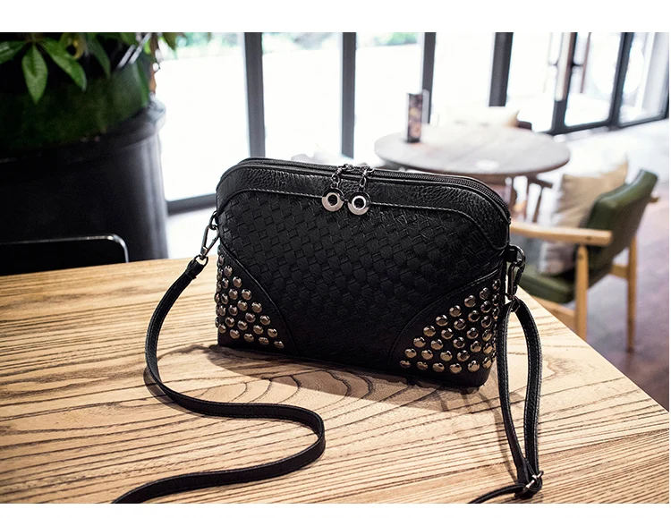 Wobag модная повседневная женская сумка через плечо, Золотая тканая мини-сумка, новинка, женская серебряная сумка-мессенджер из искусственной кожи с заклепками