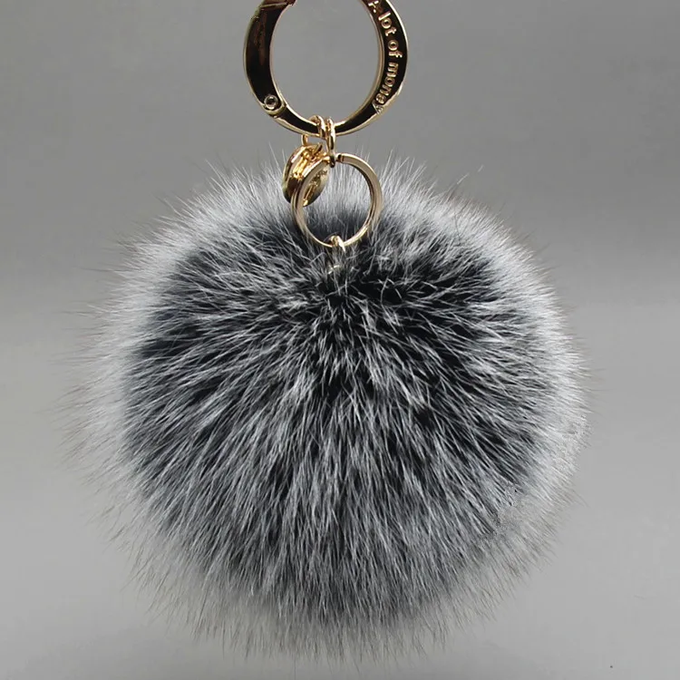 Luxury 13cm Fluffy Real Fox Fur Ball Pom Poms Pompom High Quality Keychain Car Key Chain Metal Ring Pendant For Women F312 | Украшения и