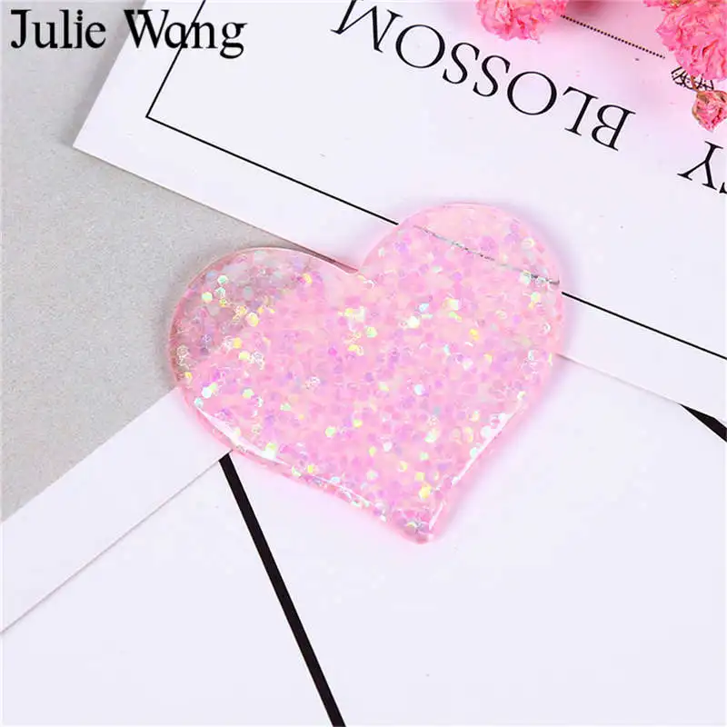 Фото Julie Wang 8 шт. Подвеска из смолы в форме сердца с плоской задней стороной кабошон блестки слайм подвеска ювелирные изделия Аксессуары для изготовления украшений декор для телефона 36x31 мм №4
