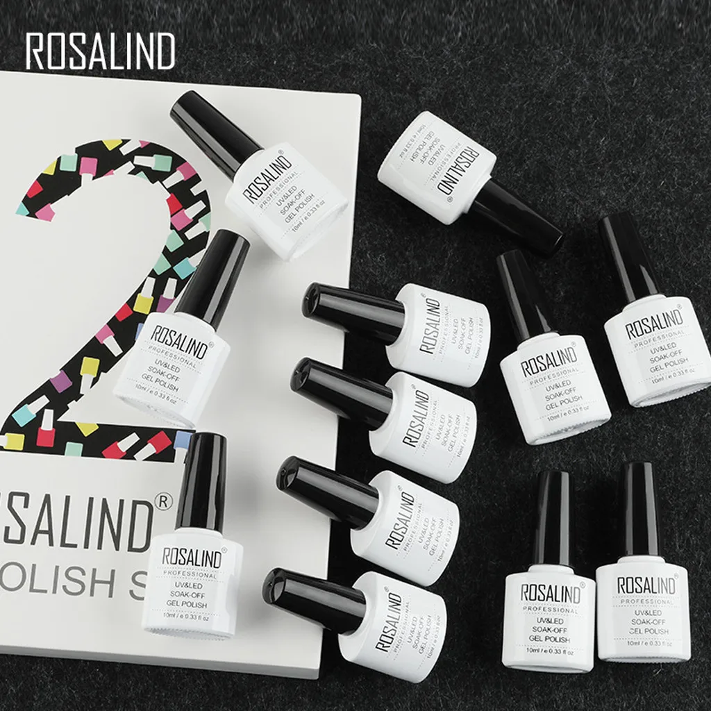 Rosalind клей для ногтей Цветной 12 бутылок лак для ногтей замачиваемый набор для дизайна ногтей лак масло для ногтей долговечный на водной основе