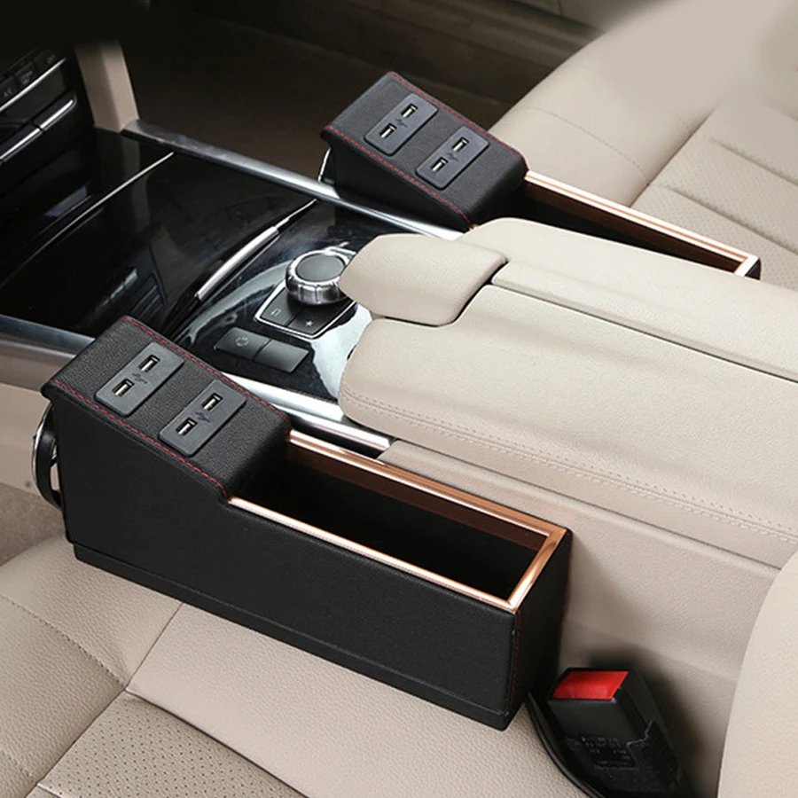 Универсальный автомобильный Стайлинг из искусственной кожи 4 USB Автомобильное зарядное кресло зазор креативный ящик для хранения Органайзер чашка держатель для напитков 1 пара