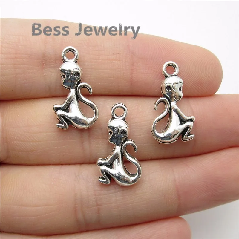 Античное серебряное подвесное украшение обезьянка для браслетов и ожерелий в стиле Pandora, размером 20*11 мм, 45 штук.