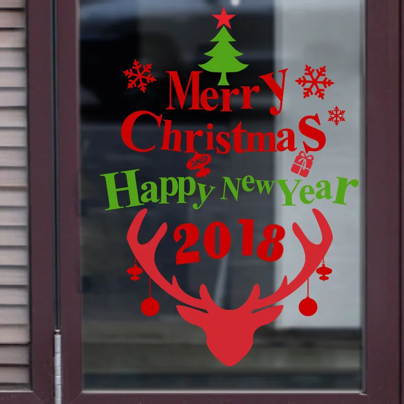 Merry Christmas Tree Quotes Snowflakes Wall Stickers For Store Home Decoration Vinyl Decals Diy Xmas Festival Mural Art | Дом и сад