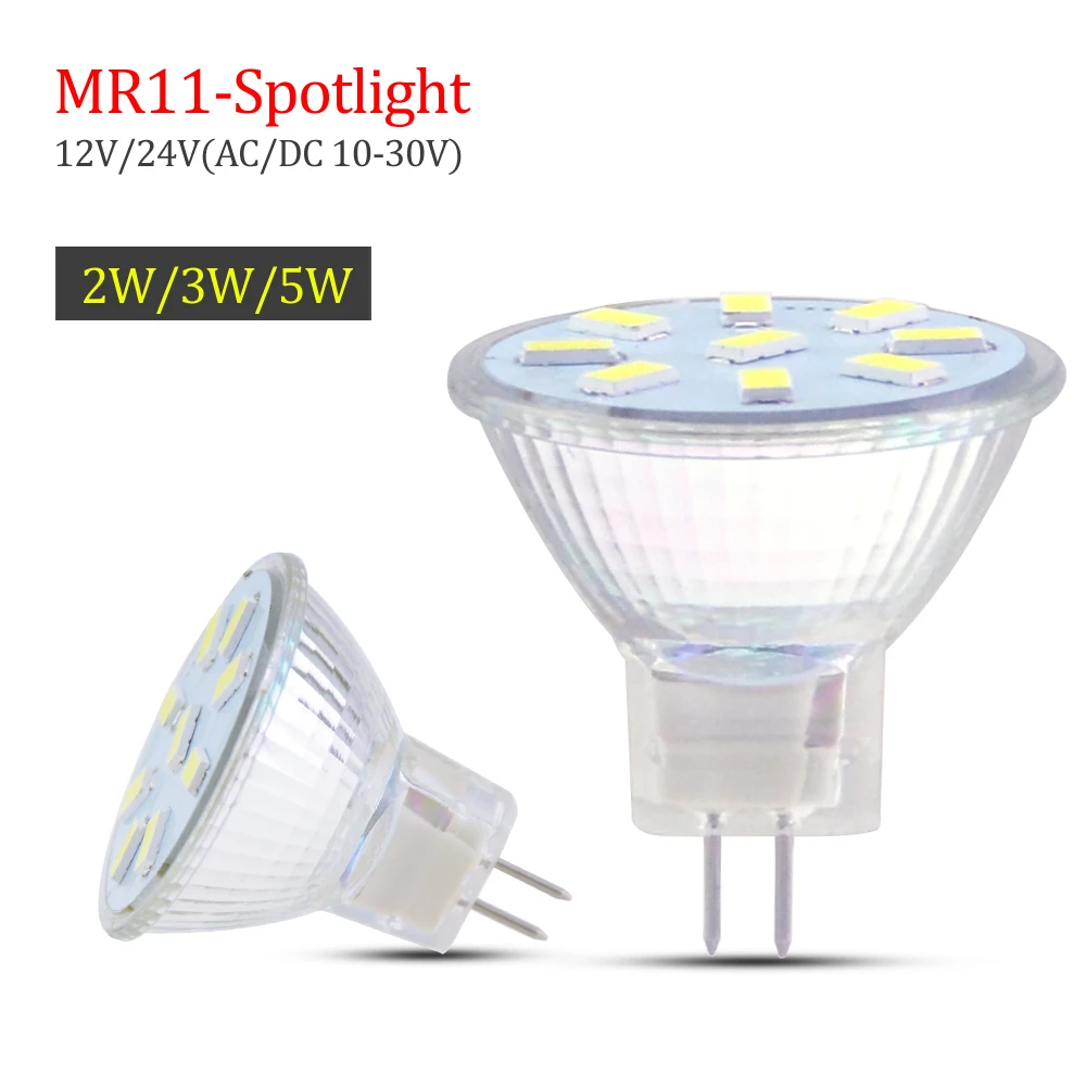 MR11 Светодиодная лампа с диодным прожектором 12 В 24 в 2 Вт 3 5 SMD 5736 чип 9 15 светодиодов