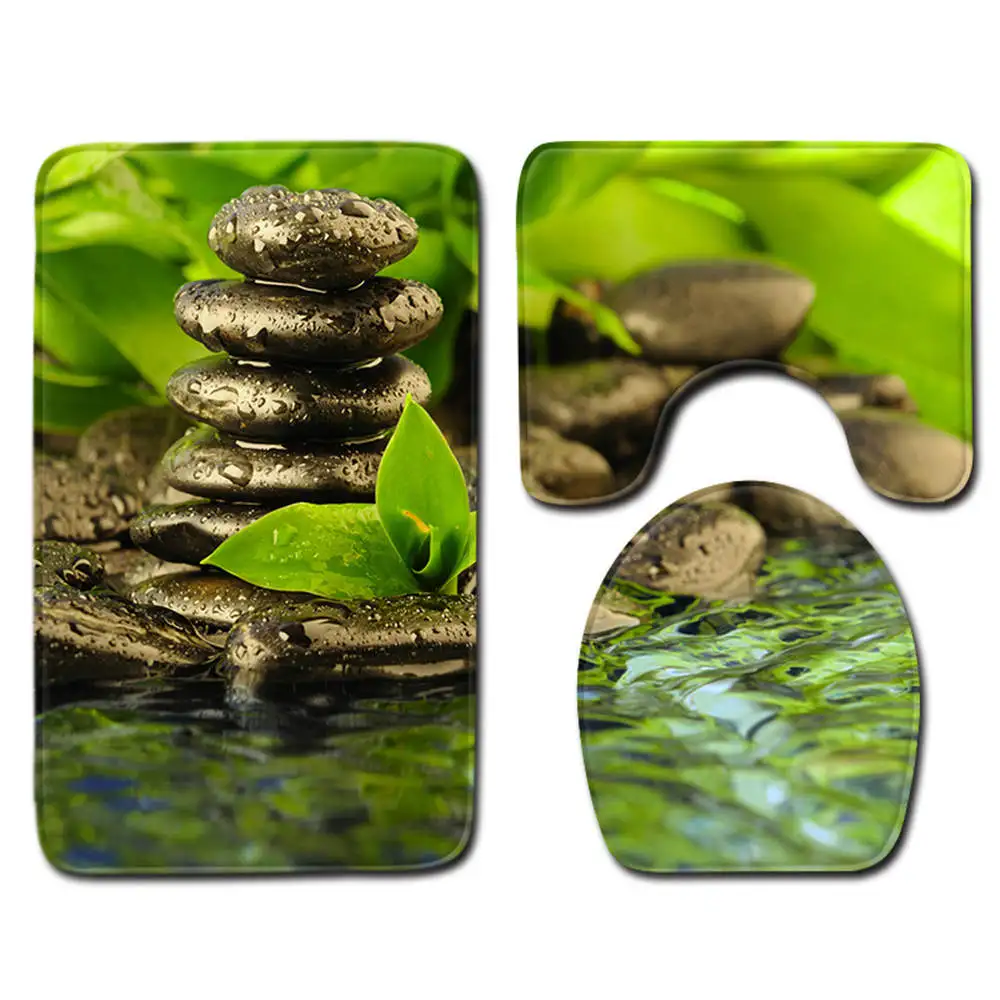 

3pcs/set Bathroom Rug Mat 3D Cobblestones Non-slip Bathroom Mat Set Coral Fleece Shower Toilet Room Carpet Rugs Bath Mats Set