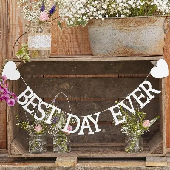 

Rustic Wedding Wooden Banner Best Day Ever, Wooden Wedding Garland