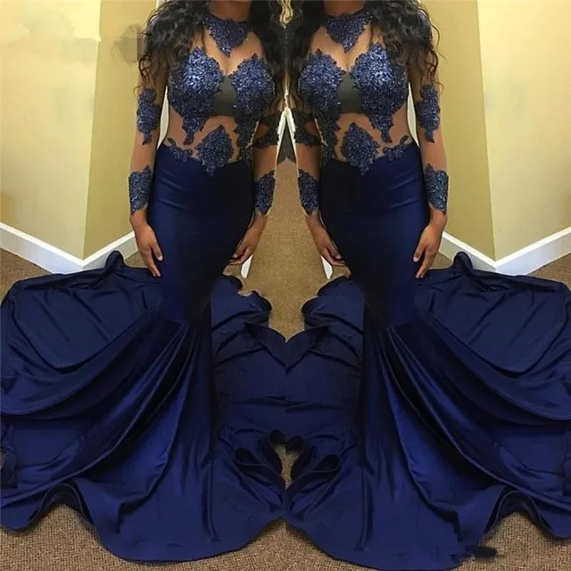 

Женское вечернее платье с длинным рукавом и кружевной аппликацией Королевского синего цвета, вечернее платье с длинным рукавом и шлейфом, ...