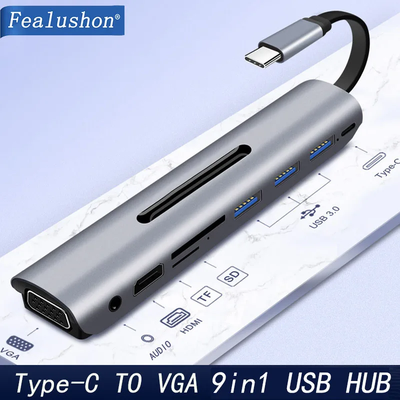 Док-станция с разъемом типа C HDMI VGA USB хаб для ноутбуков Macbook Pro HP DELL Surface Lenovo Samsung |