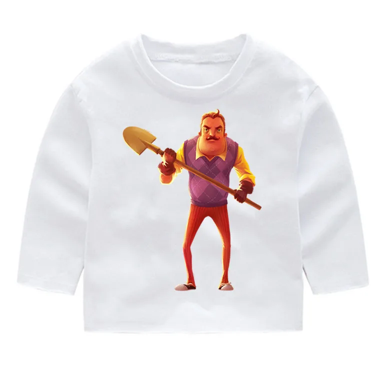 Детские хлопковые модные футболки с длинными рукавами принтом Hello Neighbor детские