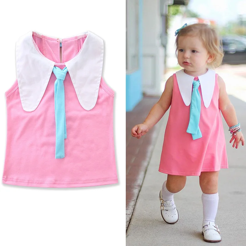 Летнее платье без рукавов с лацканами для маленьких девочек новинка 2018 одежда