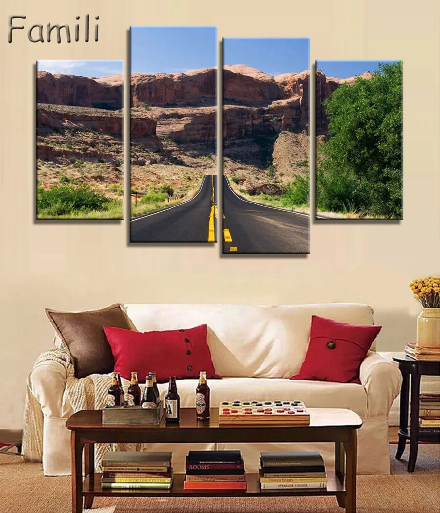 

Modern Road Canvas Painting City Town Landscape Wall Picture Home Decor Oil Painting for Room HD Art Work Frameless 4pcs