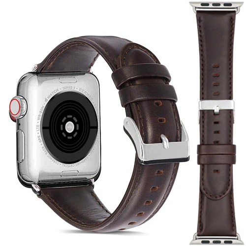 Silver buckle Ремешок из натуральной кожи для часов correa Apple, 40 мм, 44 мм, iwatch series, 4, 3, 2, 1, 42 мм, 38 мм, браслет, ремешок на запястье - Цвет ремешка: Silver buckle