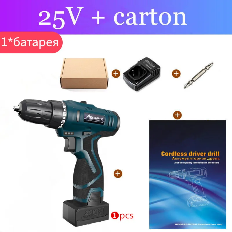 25V 1 battery Longyun 25 в перезаряжаемая литиевая батарея Беспроводная электрическая Зарядка для дрели аккумуляторная отвертка электрическая отвертка электроинструмент - Цвет: 25V 1 battery