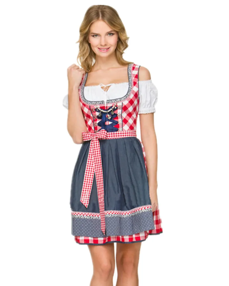 Германия женское пиво oktoberfest костюм Хэллоуин Баварская горничная платье ретро-корт вечерние женская одежда