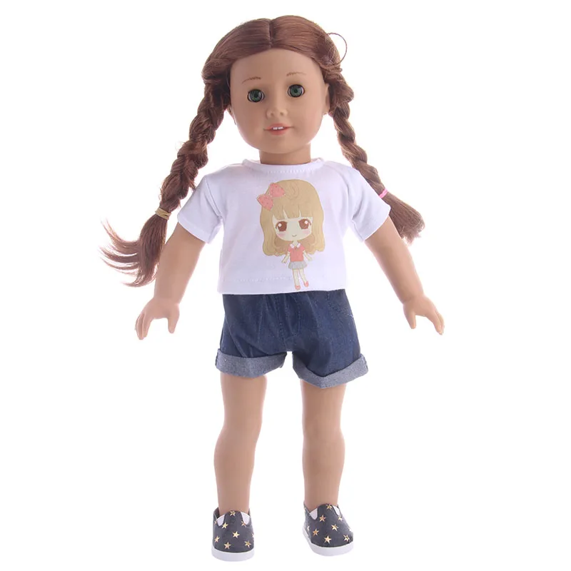 

Doll clothes Cute cat Pattern T-shirt+pants Fit 18 inch American Doll clothes accessories Toy gift