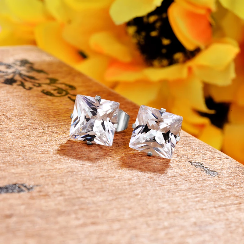 8MM Stainless Steel Women Stud Earring Square Zircon Crystal Small Sets Hot Sale N20 | Украшения и аксессуары