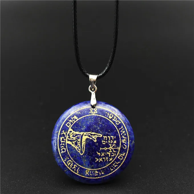 lapis lazuli 30 мм натуральный кристалл камень гравированный Соломон амулет кулон Соломон магический круг аура руны - Окраска металла: lapis lazuli