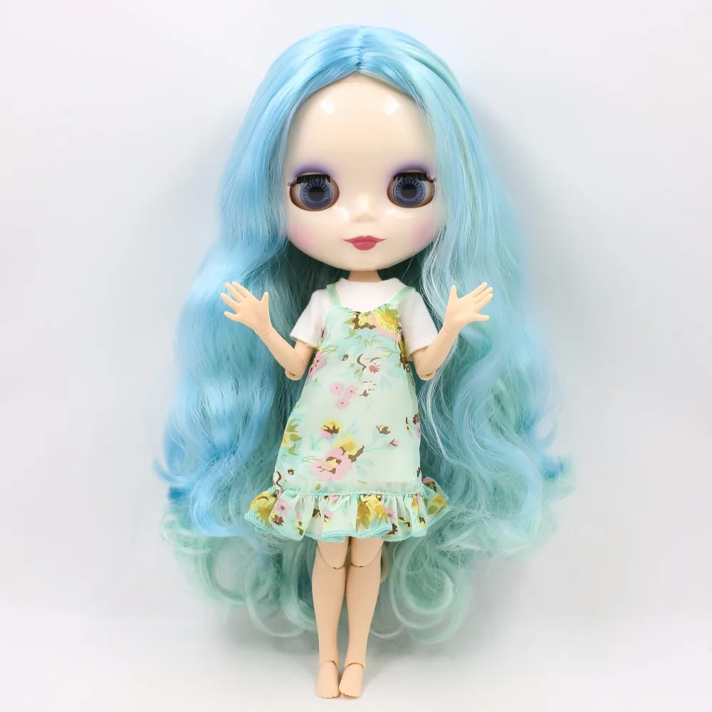 Фабрика blyth кукла зеленый микс синие волосы сустава тела белая кожа 1/6 BL62274006