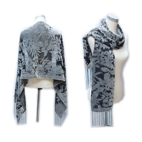 Новое поступление 2018 шарф на голову с серыми листьями женский шелковый хиджаб