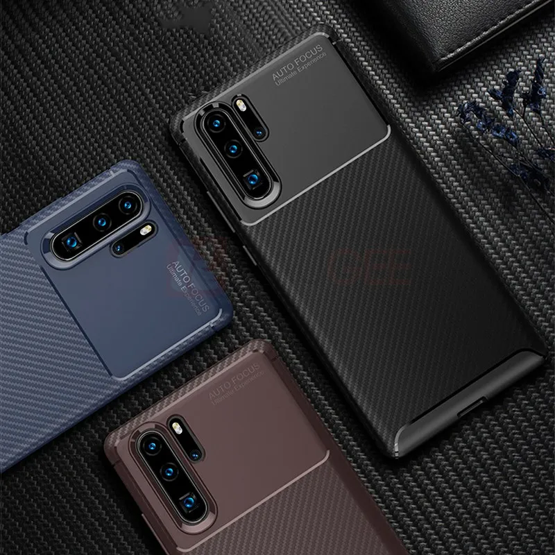 Тонкий чехол для Huawei P30 Pro из углеродного волокна силиконовый бампер мягкий ТПУ
