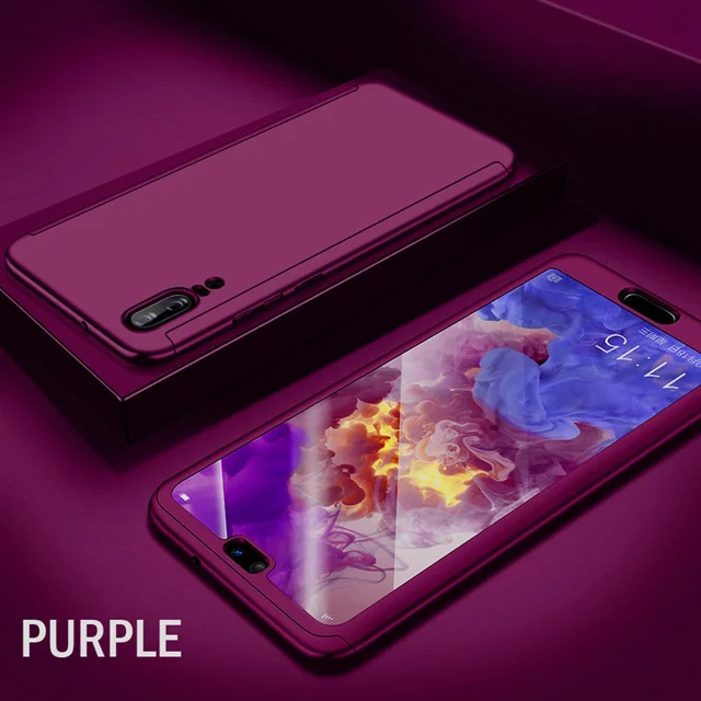 Purple 360 чехол для Huawei Honor 7A 7C 8 8A 8X9 10 Lite, защитный чехол для Huawei P Samrt Y6 Y7 Y9 - Цвет: Purple