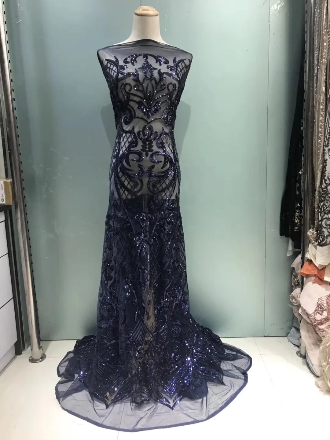 New arrival African net lace with sequins French fabric Emerald cord Net Lace Material for party dress JL057 | Дом и сад