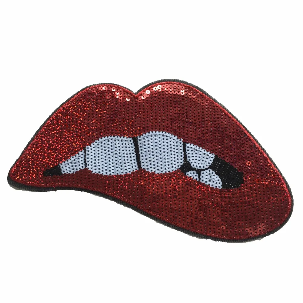 

8 Pieces/lot Sparkling Red Lips Sequins Patches Sew on Sequined Patches for Clothes DIY decoratiob Appliques