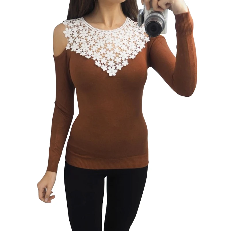 Sweater Winter Shirts Pullovers Cotton Sweaters Autumn Women Necklace neck Loose Off Shoulder Fashion Casual Blouse Long Sleeve | Женская