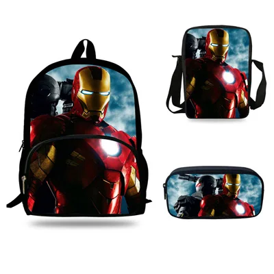 7j1044 16 дюймов детские школьные сумки для мальчиков Mochila подростков мультфильм сумка рюкзак «Железный человек» для девочек рюкзак 3 комплекта Подарочная детская книга Сумка - Цвет: 7j1044