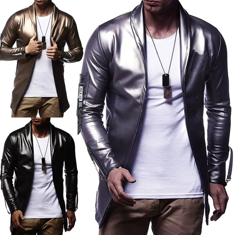 Куртка мужская из эластичной искусственной кожи модная повседневная